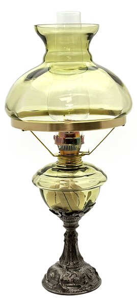 Sklárna Častolovice - Petrolejová lampa s cínovou nohou - lesní zelená