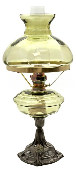 Sklárna Častolovice - Petrolejová lampa s cínovou nohou - lesní zelená