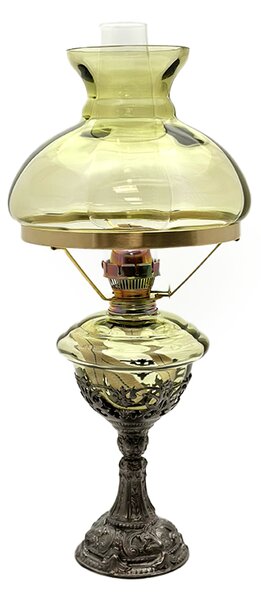 Sklárna Častolovice - Petrolejová lampa s cínovou nohou - lesní zelená