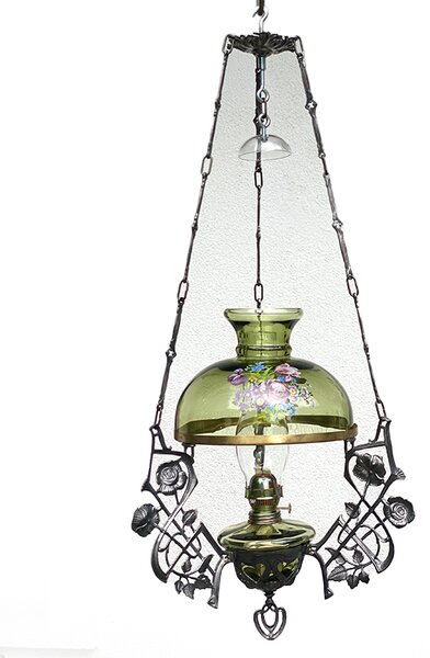 Sklárna Častolovice - Závěsná petrolejová lampa - Růže