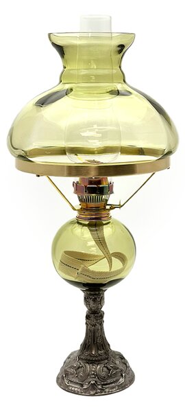 Sklárna Častolovice - Petrolejová lampa s cínovou nohou - lesní zelená