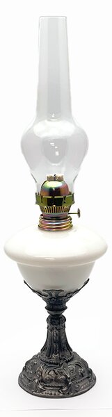 Sklárna Častolovice - Petrolejová lampa s cínovou nohou - bílá