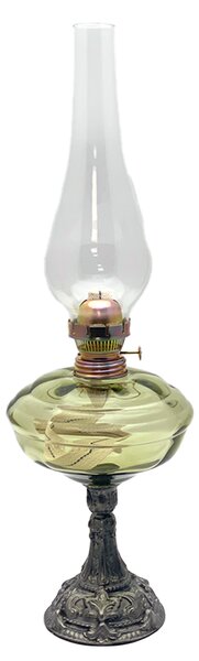 Sklárna Častolovice - Petrolejová lampa s cínovou nohou - lesní zelená