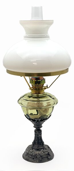 Sklárna Častolovice - Petrolejová lampa s cínovou nohou - lesní zelená