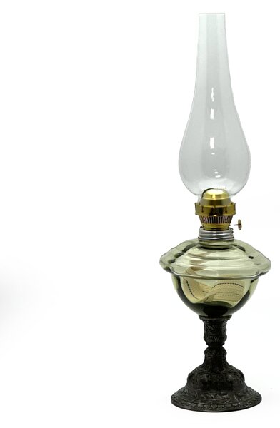 Sklárna Častolovice - Petrolejová lampa s cínovou nohou - lesní zelená