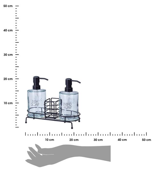 Dávkovač mýdla Harmony, transparentní/s černými prvky, 450 ml, sada 2 ks