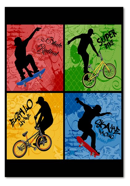 Vertikální Fotoobraz na skle Kolo a skateboard osv-62041859