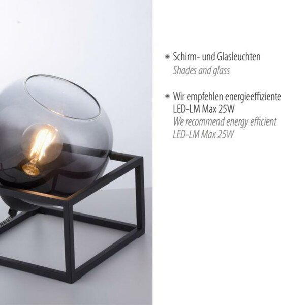LEUCHTEN DIREKT is JUST LIGHT stolní lampa 1 ramenné černé kouřové sklo moderní do interiéru LD 15423-18