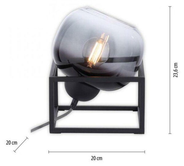 LEUCHTEN DIREKT is JUST LIGHT stolní lampa 1 ramenné černé kouřové sklo moderní do interiéru LD 15423-18