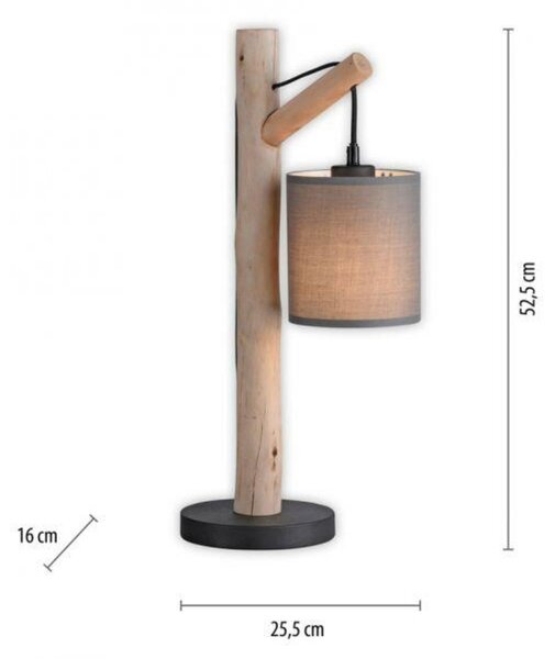 LEUCHTEN DIREKT is JUST LIGHT stolní lampa přírodní dřevo 1 ramenné látkové stínidlo venkovský design do interiéru LD 15784-29