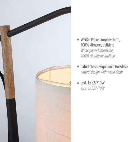 LEUCHTEN DIREKT is JUST LIGHT stolní lampa černá s imitací dřeva šňůrový vypínač IP20 do interiéru LD 14184-16