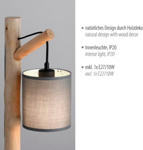 LEUCHTEN DIREKT is JUST LIGHT stolní lampa přírodní dřevo 1 ramenné látkové stínidlo venkovský design do interiéru LD 15784-29