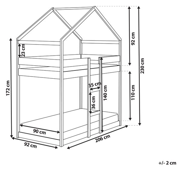 Patrová postel Domek Borovicové dřevo LABATUT 90 x 200 cm Šedá
