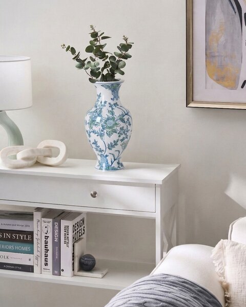 Váza na květiny LLANES Porcelán 36 cm Bílá/Modrá