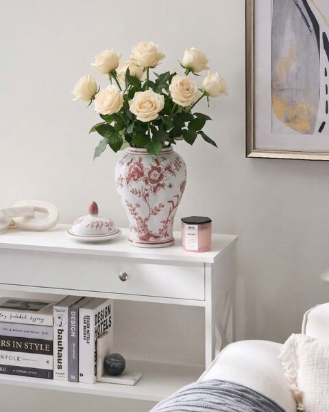 Váza s víkem SEWILLA Porcelán 38 cm Červená/Bílá