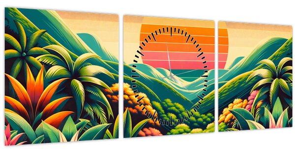 Obraz - Pestrobarevný západ slunce (s hodinami) (90x30 cm)