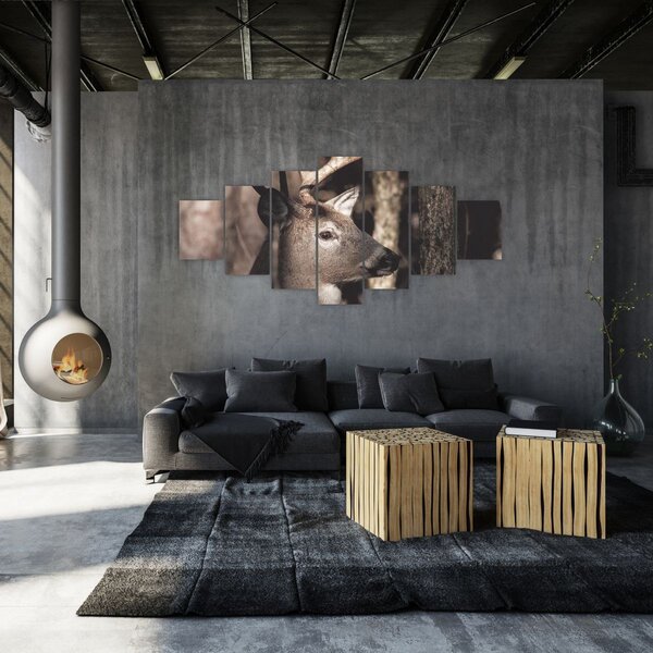 Obraz - Jelen v lese (210x100 cm)