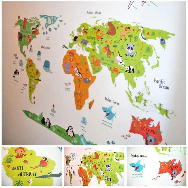 4Leaders Samolepka na zeď dětská mapa světa 120×90 cm