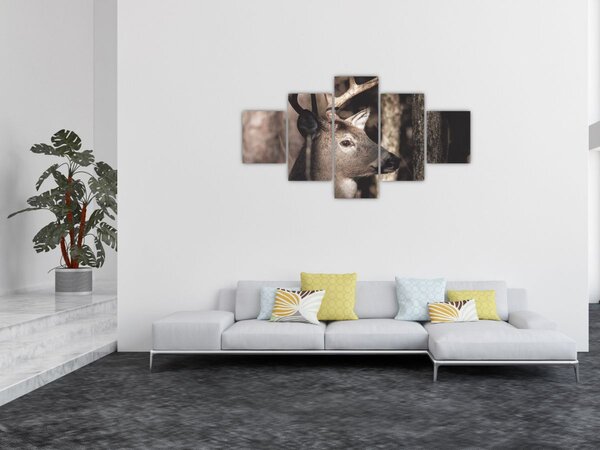 Obraz - Jelen v lese (125x70 cm)