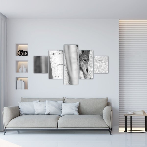 Obraz - Vlk v lese (125x70 cm)