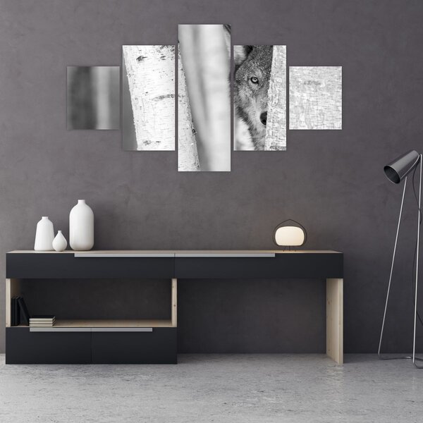 Obraz - Vlk v lese (125x70 cm)