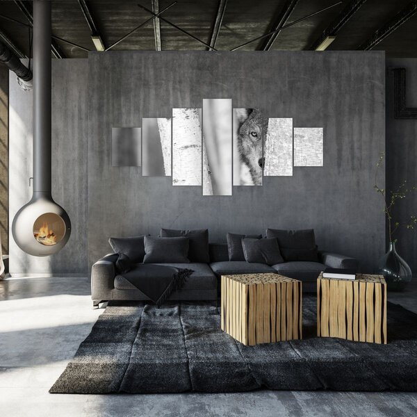 Obraz - Vlk v lese (210x100 cm)