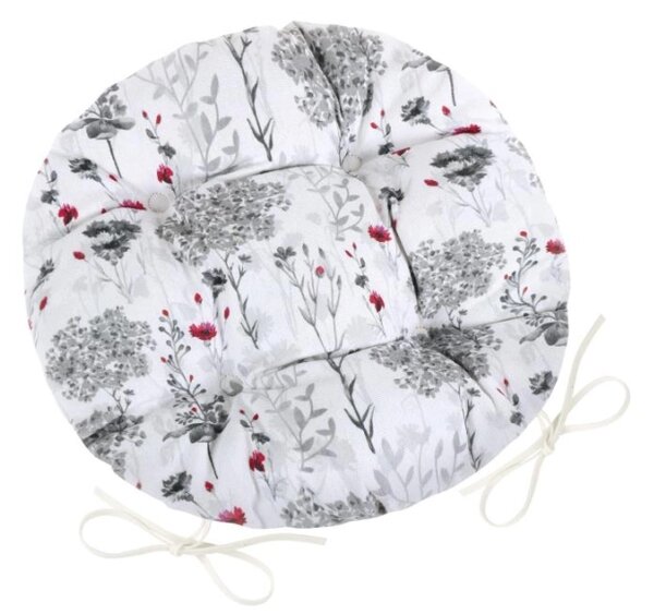 Bellatex Sedák DITA kulatý prošívaný průměr 40 cm Větvička Šedá,Červená,Bílá