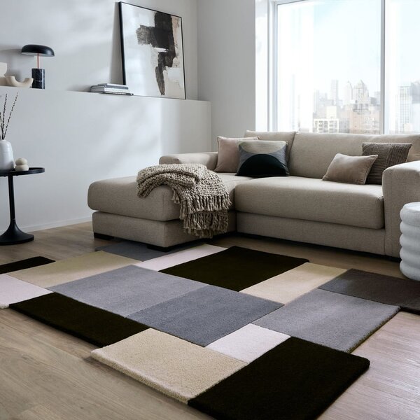 Černo-šedý ručně tkaný vlněný koberec 120x180 cm Collage Monochrome – Flair Rugs