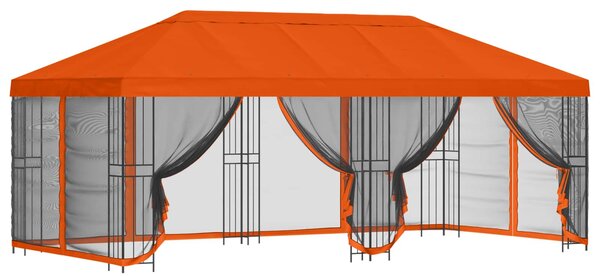 Altán s bočními stěnami 6 x 3 m Oranžová Polyester a ocel