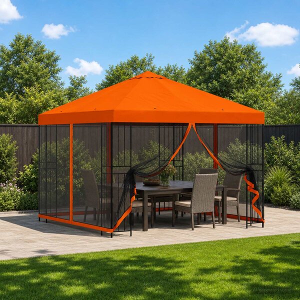 Zahradní altán se stěnami 3 x 3 m Oranžová Polyester a ocel