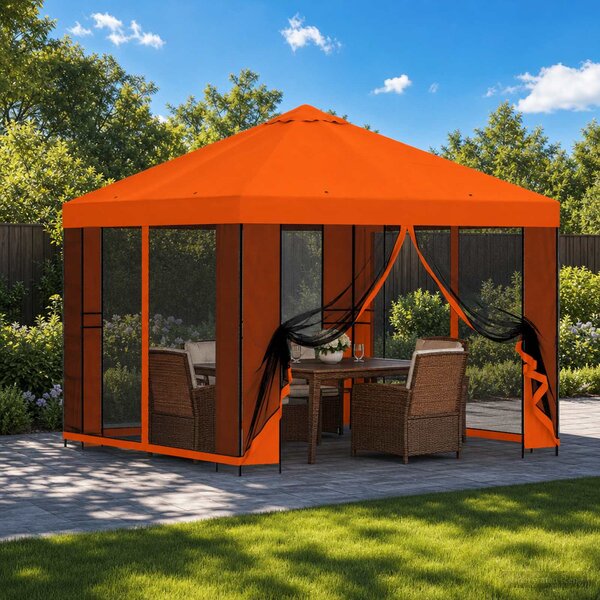 Zahradní altán se stěnami 3 x 3 m Oranžová Polyester a ocel