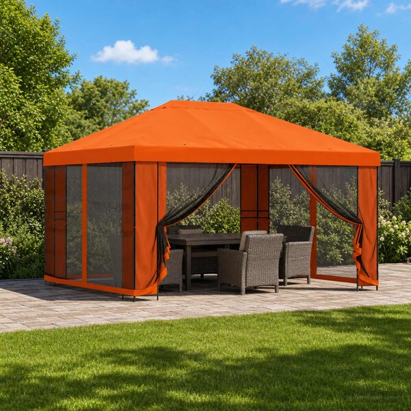 Zahradní altán se stěnami 4 × 3 m Oranžová Polyester a ocel