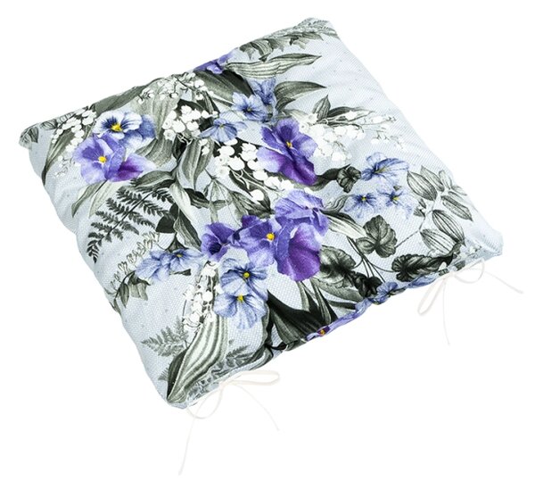 Bellatex Sedák Gita prošívaný 40x40 cm Maceška Fialová,Šedá,Bílá