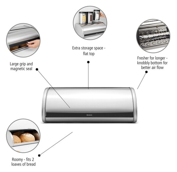 Ocelový chlebník Roll Top – Brabantia