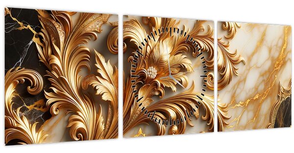 Obraz - Mramor se zlatem (s hodinami) (90x30 cm)