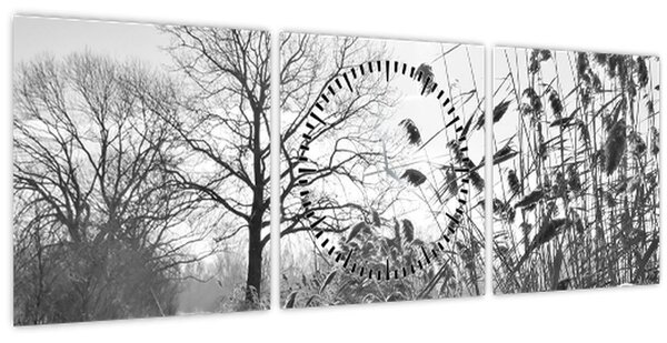 Obraz - Pole v zimě (s hodinami) (90x30 cm)