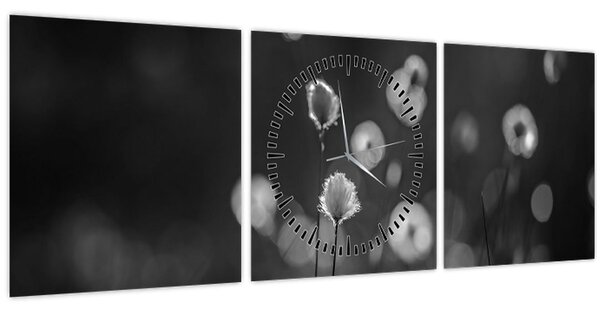 Obraz - Cottongrass na louce (s hodinami) (90x30 cm)