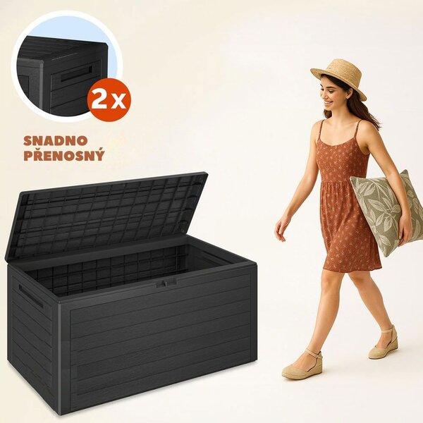 Zahradní úložný box WOODEBOX, 280L, 120x46x57cm, antracitová Prosperplast