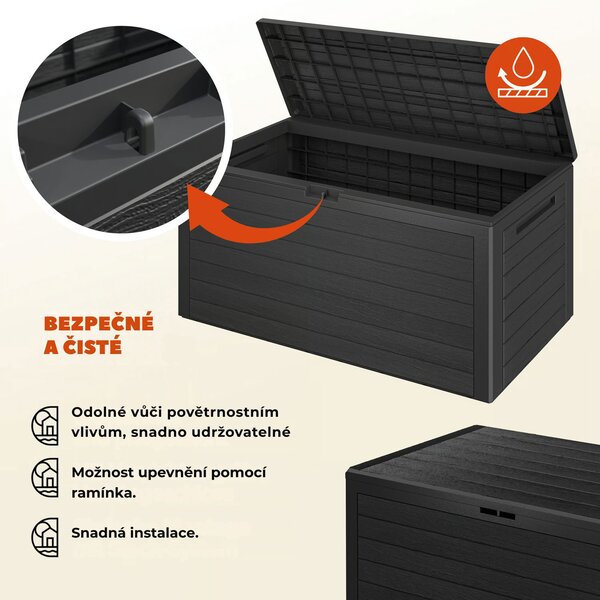 Zahradní úložný box WOODEBOX, 280L, 120x46x57cm, antracitová Prosperplast