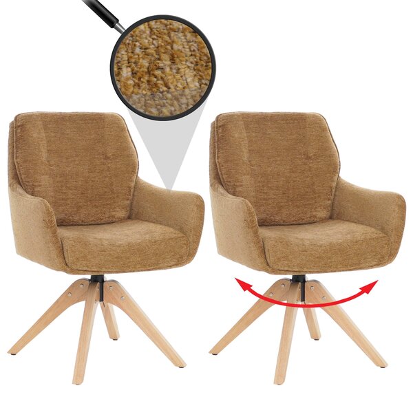 Sada dvou jídelních židlí HWC-Q37, otočná kuchyňská židle, potah z textilie (680 g/m²), materiál: dřevo, barva: hořčicově žlutá, Öko-Tex
