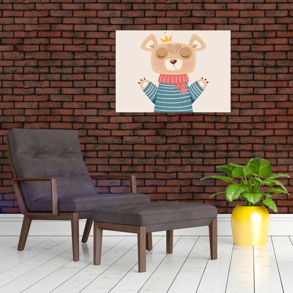 Obraz - Béžový medvídek s korunkou (70x50 cm)