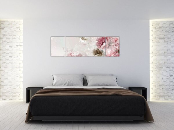 Obraz - Malba růžových květů (170x50 cm)