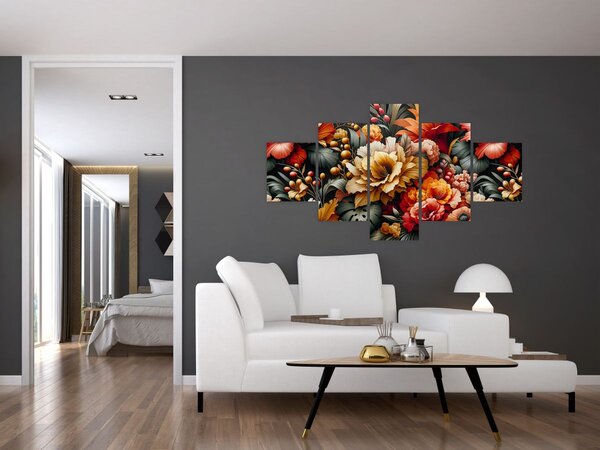 Obraz - Oranžovo-červené květy (125x70 cm)