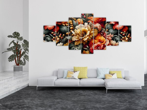 Obraz - Oranžovo-červené květy (210x100 cm)