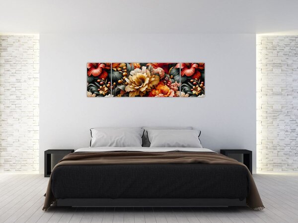 Obraz - Oranžovo-červené květy (170x50 cm)