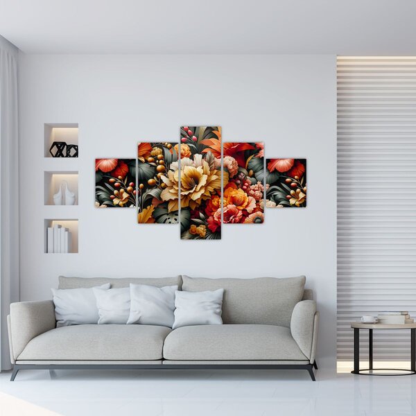 Obraz - Oranžovo-červené květy (125x70 cm)