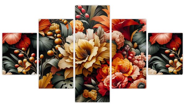 Obraz - Oranžovo-červené květy (125x70 cm)