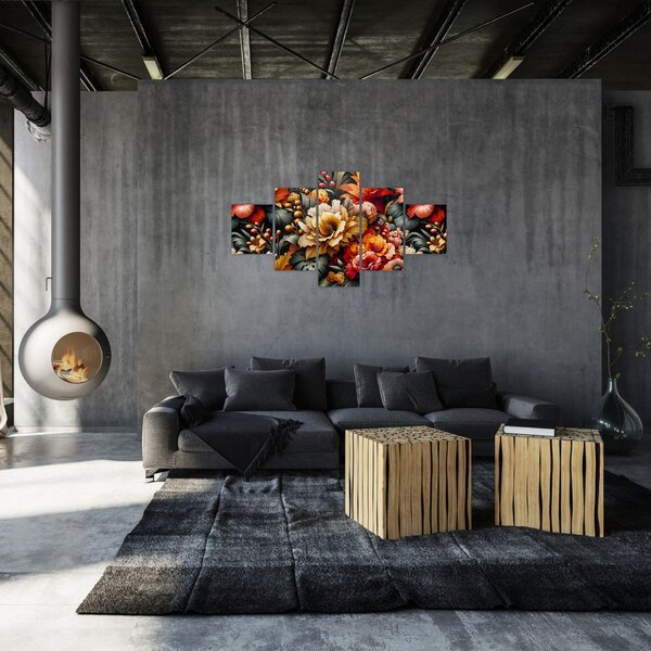 Obraz - Oranžovo-červené květy (125x70 cm)