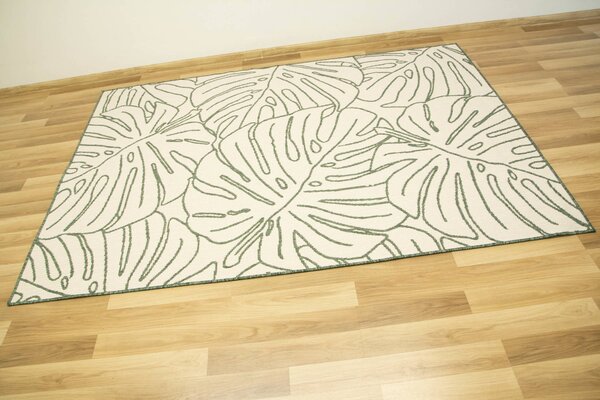 Balta Kusový koberec sisalový oboustranný Brussels 205625/10510 Monstera Listy zelený krémový Rozměr: 140x200 cm