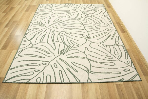 Balta Kusový koberec sisalový oboustranný Brussels 205625/10510 Monstera Listy zelený krémový Rozměr: 140x200 cm